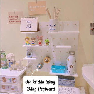 Kệ Giá dán tường Pegboard đục lỗ sẵn trang trí phòng phong cách Châu Âu decor bàn học, giá treo nhà tắm
