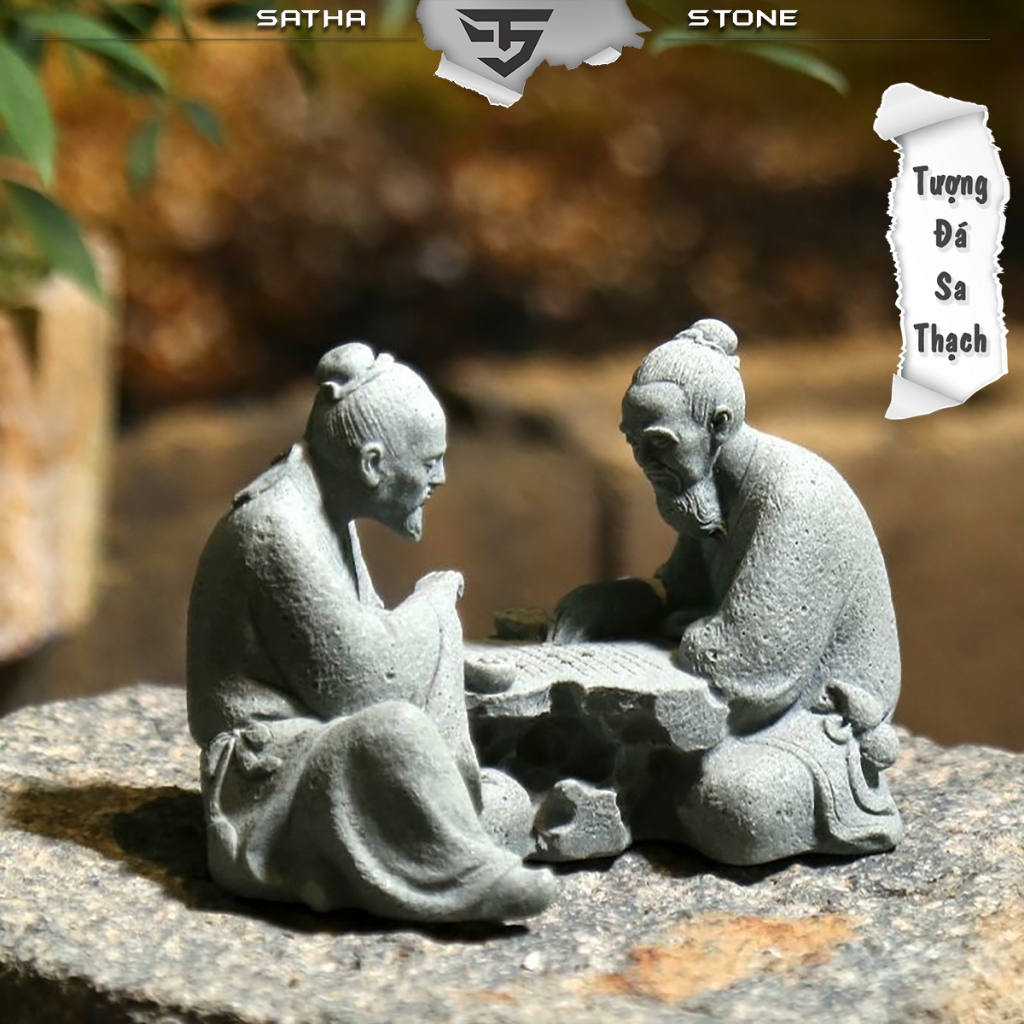 Tượng đánh cờ ST077 chất liệu đá sa thạch cao cấp - Tượng Deco, trang trí, trưng bày, tiểu cảnh, bán cạn, terrarium