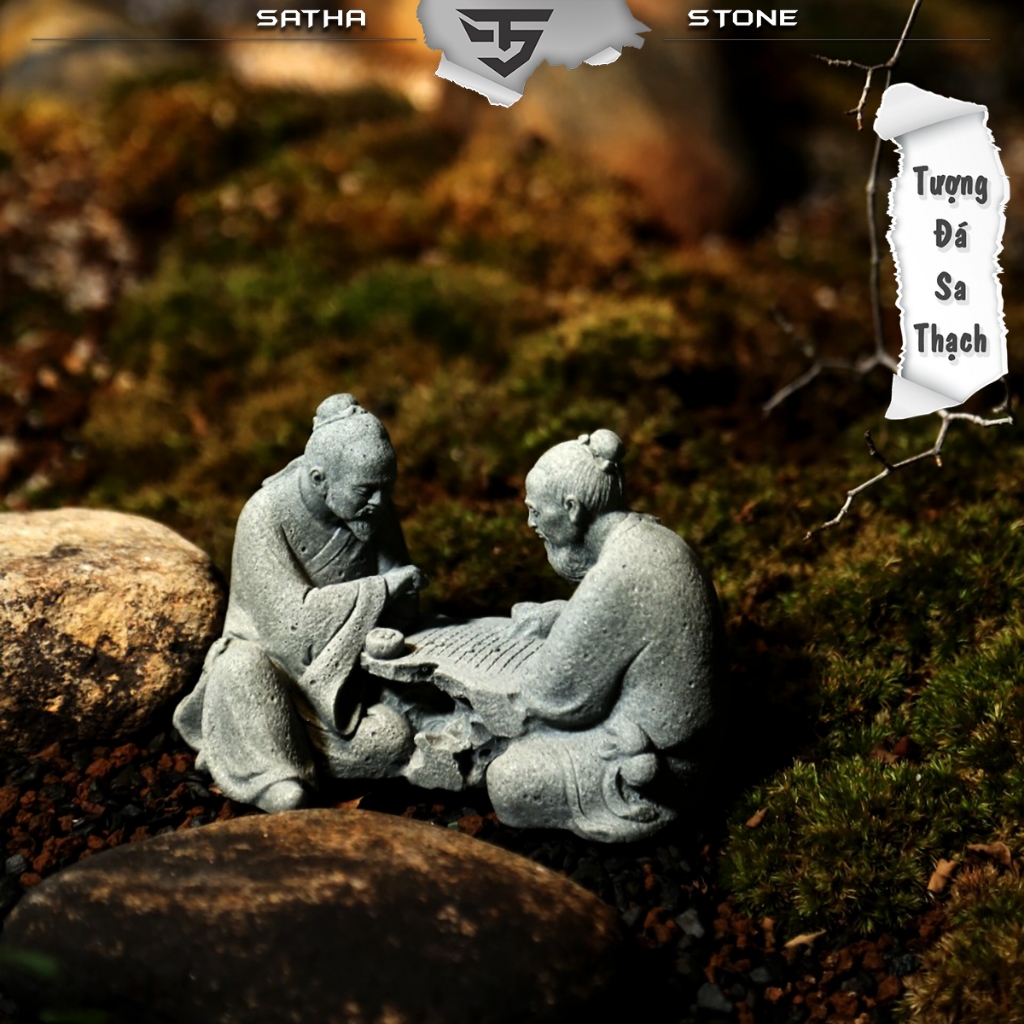 Tượng đánh cờ ST077 chất liệu đá sa thạch cao cấp - Tượng Deco, trang trí, trưng bày, tiểu cảnh, bán cạn, terrarium