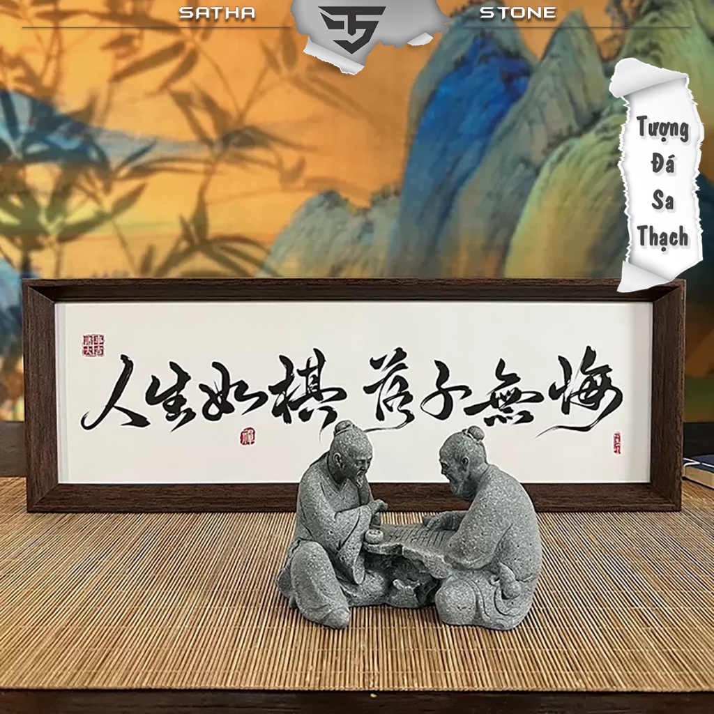 Tượng đánh cờ ST077 chất liệu đá sa thạch cao cấp - Tượng Deco, trang trí, trưng bày, tiểu cảnh, bán cạn, terrarium
