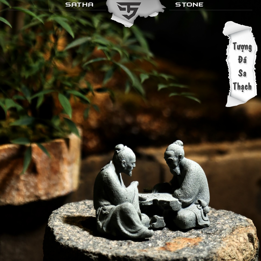 Tượng đánh cờ ST077 chất liệu đá sa thạch cao cấp - Tượng Deco, trang trí, trưng bày, tiểu cảnh, bán cạn, terrarium