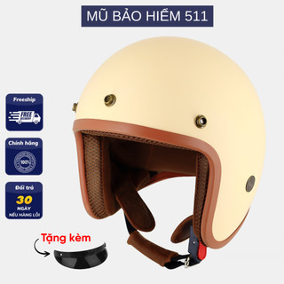 Mũ bảo hiểm 3/4 VARO màu kem sữa - lót nâu - thoáng khí - kháng khuẩn - kèm lưỡi trai