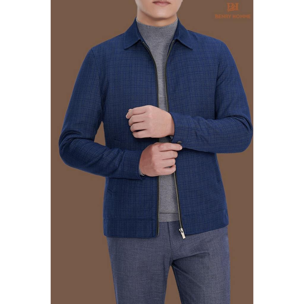 Áo khoác nam kẻ Caro màu xanh navy, mã áo JK18116GR