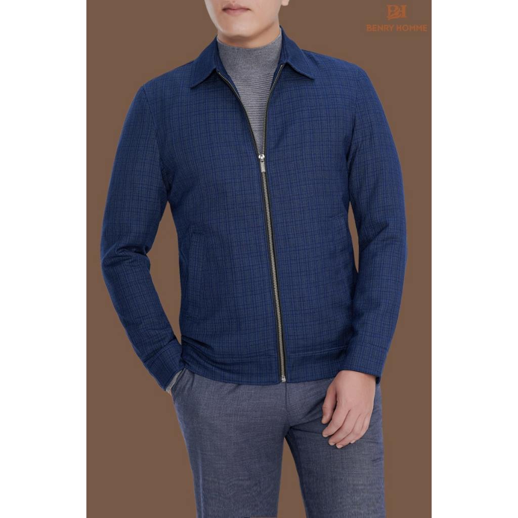 Áo khoác nam kẻ Caro màu xanh navy, mã áo JK18116GR