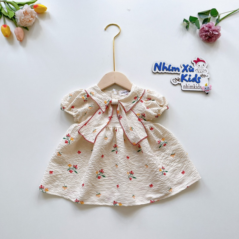   4-28kg  Đầm Váy Hoa Nhí NHÍM XÙ KIDS Cho Bé Gái 1 Tuổi Đến 8 Tuổi Chất Đũi Xốp V069 