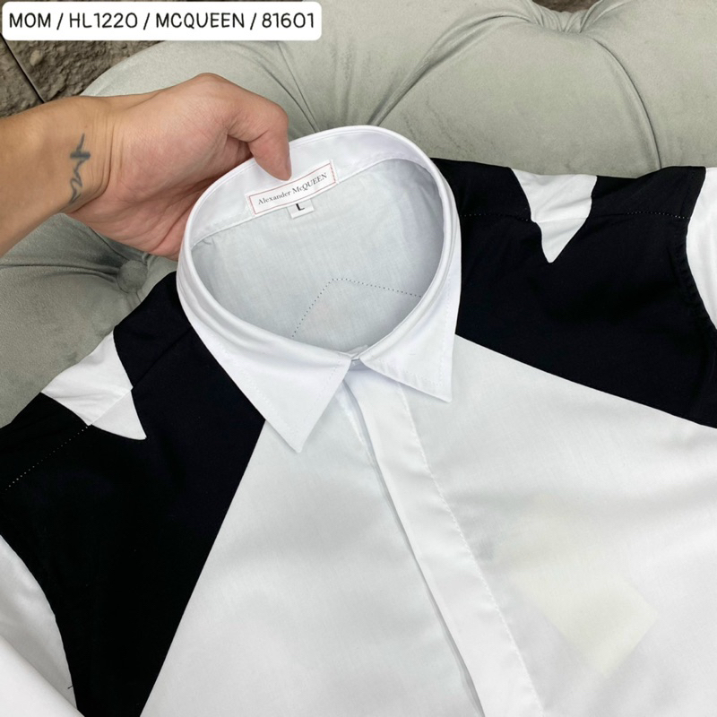 Áo sơ mi nam mcq có hoạ tiết phối màu đen lịch sự thời trang phong cách giới trẻ có size từ s đến xl