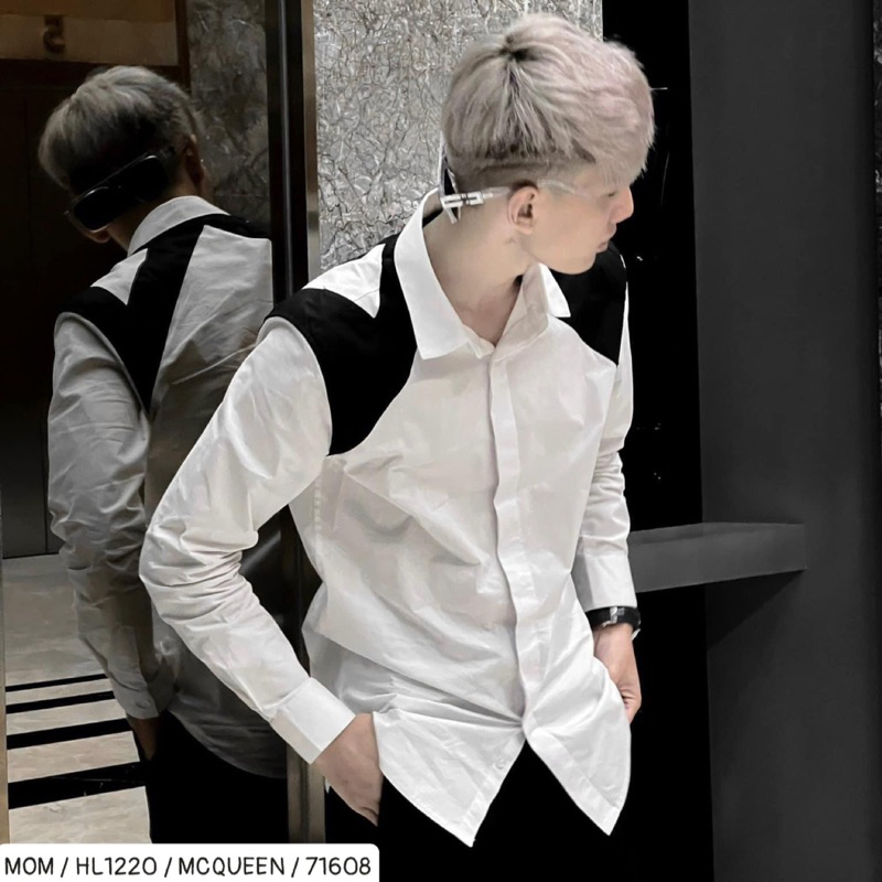 Áo sơ mi nam mcq có hoạ tiết phối màu đen lịch sự thời trang phong cách giới trẻ có size từ s đến xl