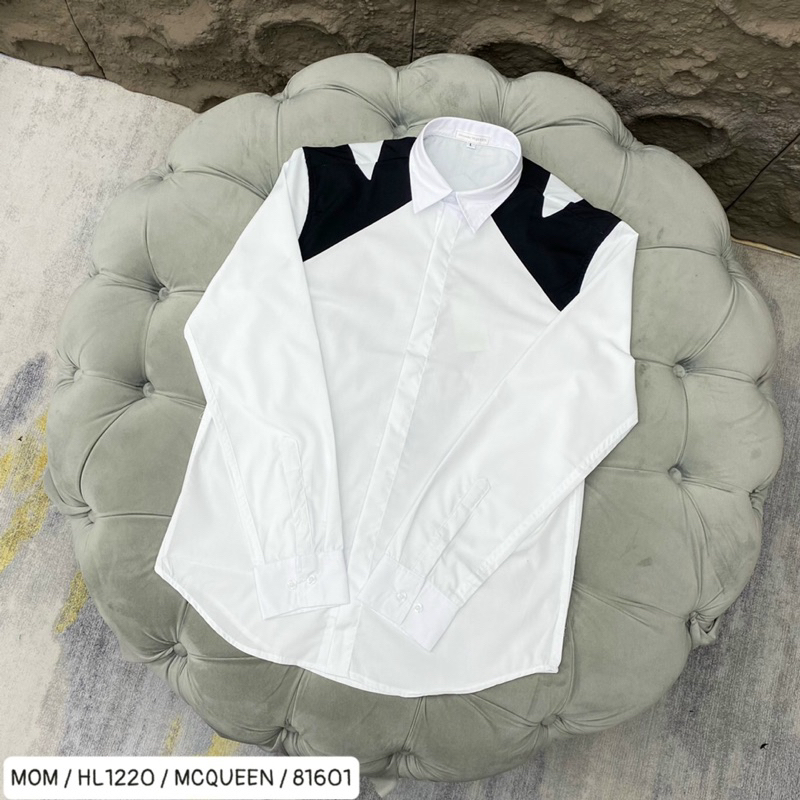 Áo sơ mi nam mcq có hoạ tiết phối màu đen lịch sự thời trang phong cách giới trẻ có size từ s đến xl