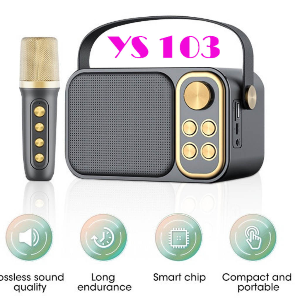 Loa Karaoke Mini, Loa Hát Karaoke Mini Bluetooth YS103 Tặng Kèm 1 Míc Hát Không Dây Công Suất 5W Âm Thanh Bass Cực Hay