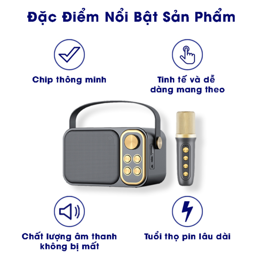 Loa Karaoke Mini, Loa Hát Karaoke Mini Bluetooth YS103 Tặng Kèm 1 Míc Hát Không Dây Công Suất 5W Âm Thanh Bass Cực Hay
