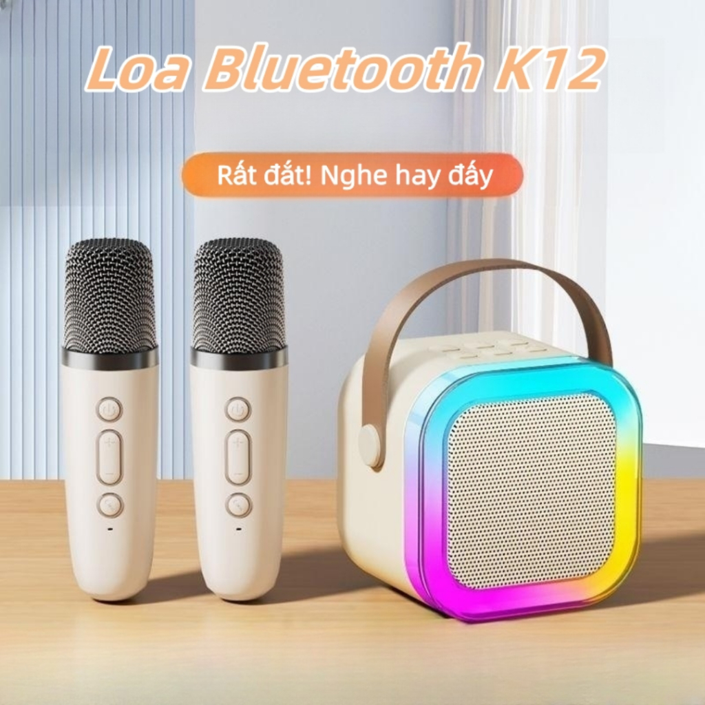 Loa Bluetooth, Loa Karaoke Mini K12 Sạc Pin Không Dây, Âm Thanh Hay Bass Chuẩn Tặng Kèm 2 Míc Hát, Bảo Hành 12 Tháng