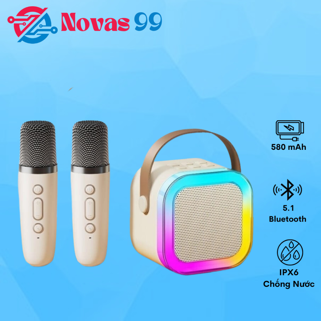 Loa Bluetooth, Loa Karaoke Mini K12 Sạc Pin Không Dây, Âm Thanh Hay Bass Chuẩn Tặng Kèm 2 Míc Hát, Bảo Hành 12 Tháng