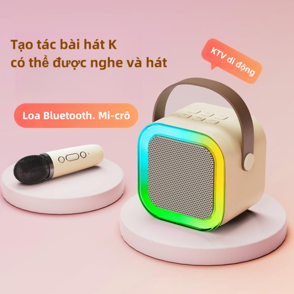 Loa Bluetooth, Loa Karaoke Mini K12 Sạc Pin Không Dây, Âm Thanh Hay Bass Chuẩn Tặng Kèm 2 Míc Hát, Bảo Hành 12 Tháng
