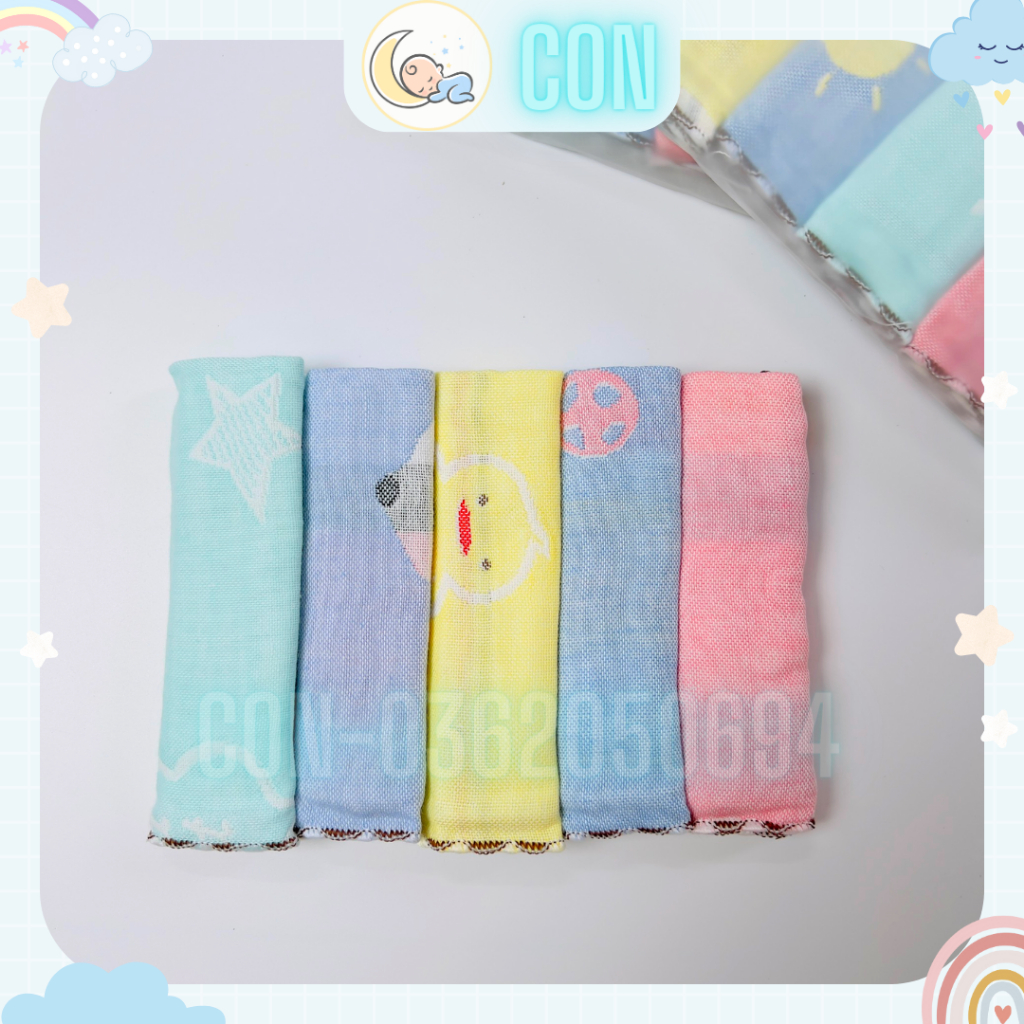 Khăn sữa sợi tre cho bé set 5 khăn túi zip Lee Lee