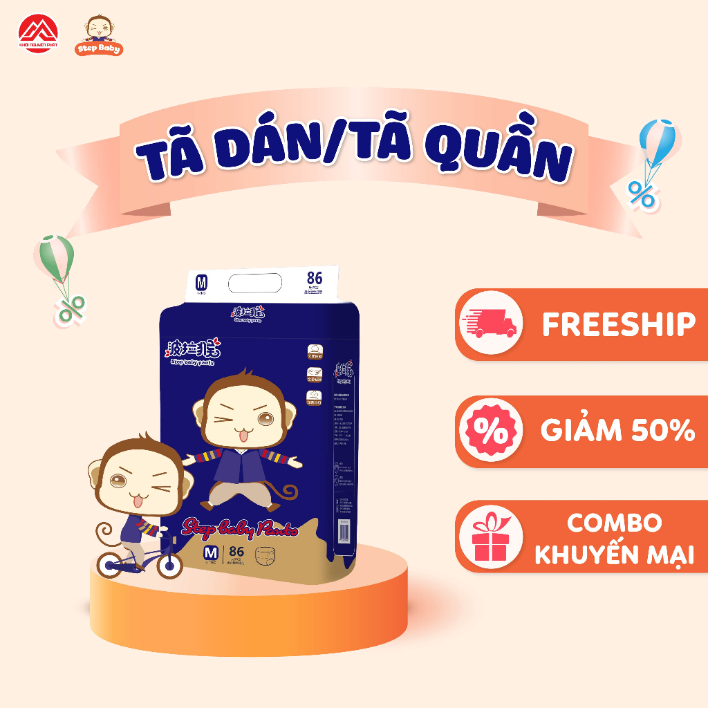 Tã Dán Bỉm Quần Step Baby - Đủ các size S, M, L, XL, 2XL, 3XL, 4XL cho bé