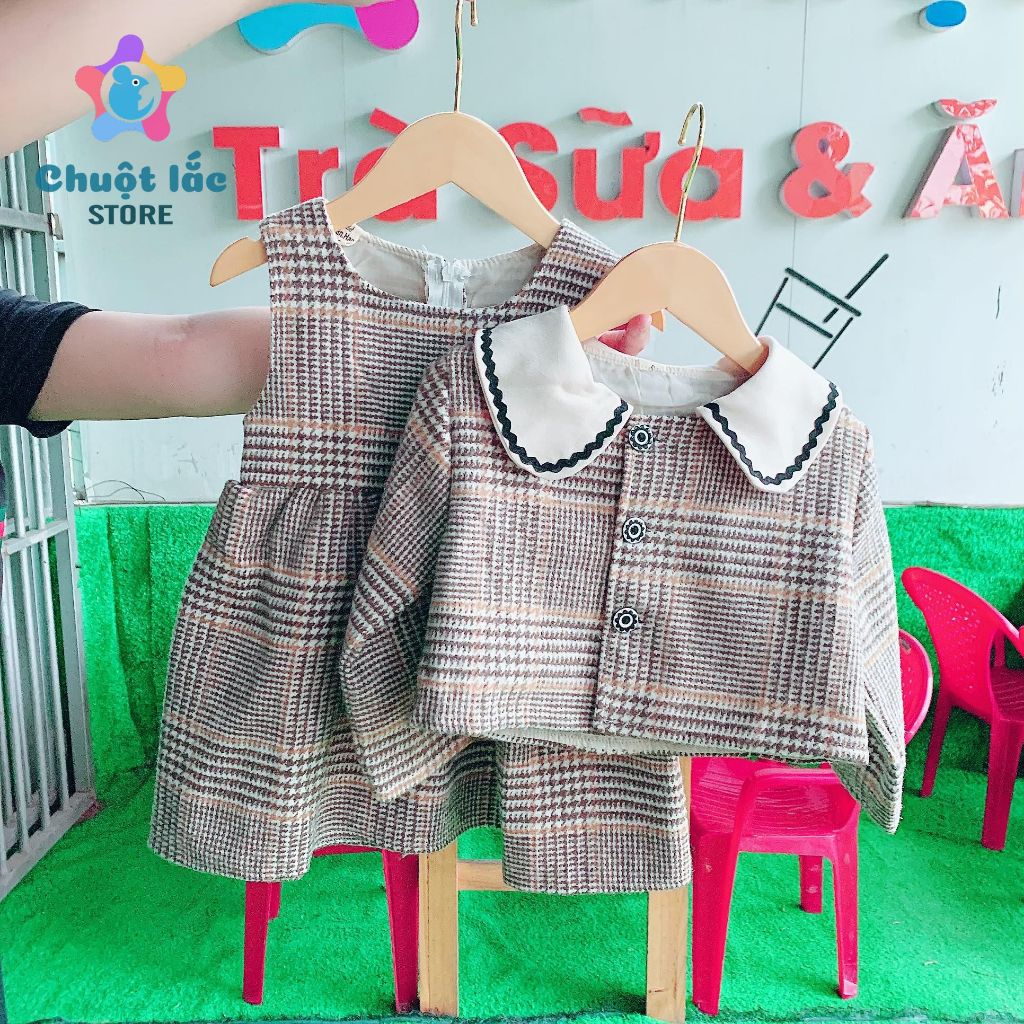 Sét Váy Dạ Cho Bé Gái Từ 8kg Đến 18kg, Váy Kèm Áo Khoác Cho Bé Gái