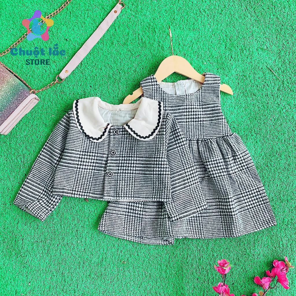 Sét Váy Dạ Cho Bé Gái Từ 8kg Đến 18kg, Váy Kèm Áo Khoác Cho Bé Gái