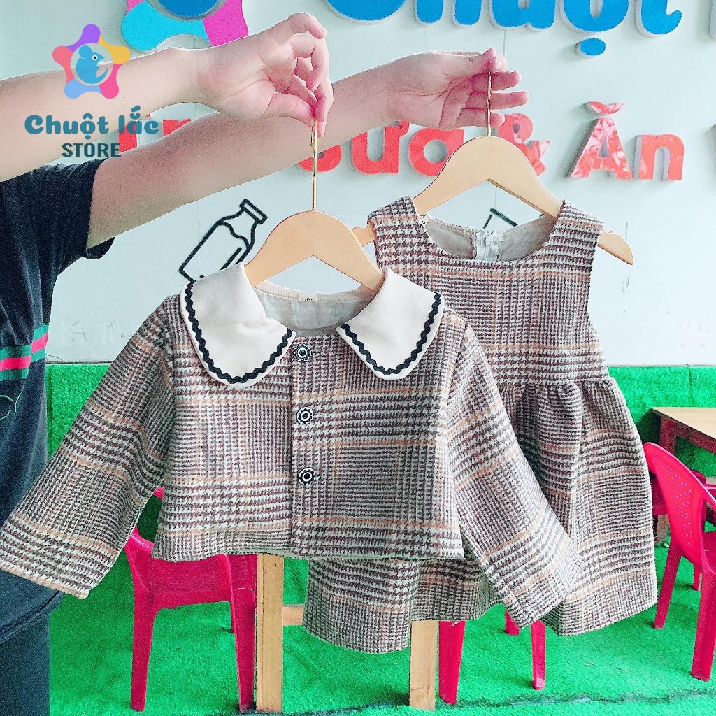 Sét Váy Dạ Cho Bé Gái Từ 8kg Đến 18kg, Váy Kèm Áo Khoác Cho Bé Gái