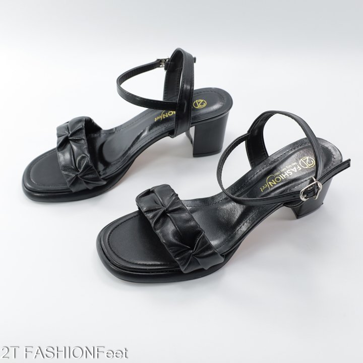 Giày Sandal, Cao Gót Nữ, Mũi Vuông, Quai Da Nhún Thanh Lịch,Gót Cao 5Cm-PSĐĐN03