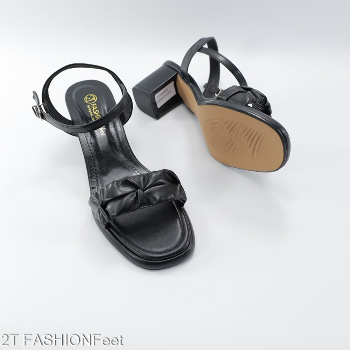 Giày Sandal, Cao Gót Nữ, Mũi Vuông, Quai Da Nhún Thanh Lịch,Gót Cao 5Cm-PSĐĐN03
