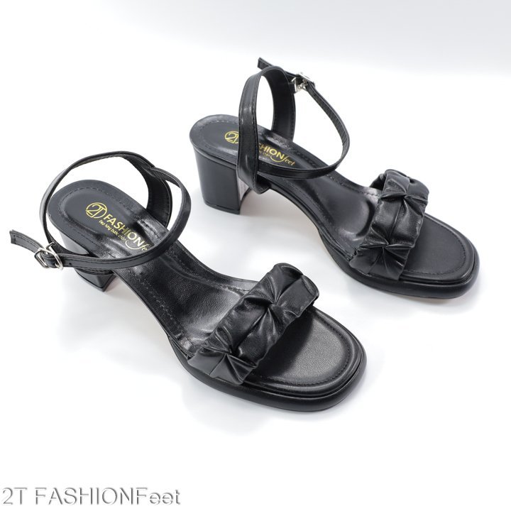 Giày Sandal, Cao Gót Nữ, Mũi Vuông, Quai Da Nhún Thanh Lịch,Gót Cao 5Cm-PSĐĐN03