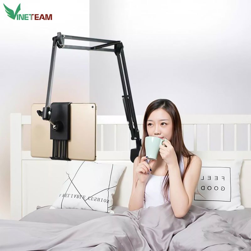 Gía đỡ ipad gấp gọn thân nhôm xoay 360 kẹp bàn,đầu giường chống rung,chắc chắn,kẹp điện thoại cao cấp