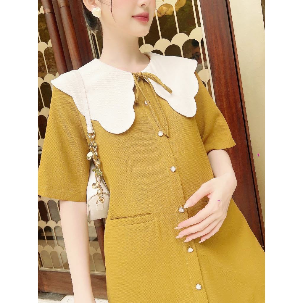 Đầm bầu công sở, váy bầu MALY DRESS phối cổ cánh tiên, nơ cách điệu kiểu dáng basic thiết kế by L'amme