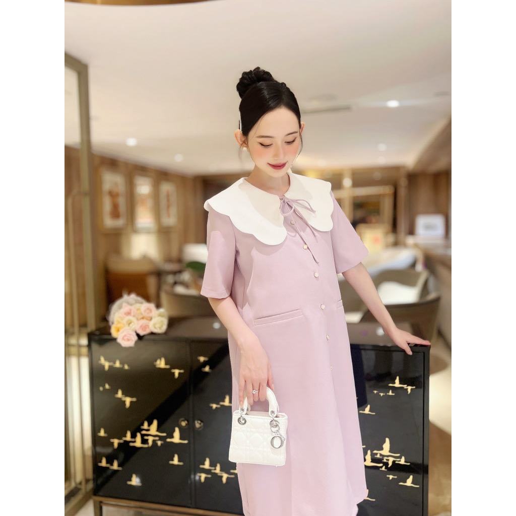 Đầm bầu công sở, váy bầu MALY DRESS phối cổ cánh tiên, nơ cách điệu kiểu dáng basic thiết kế by L'amme