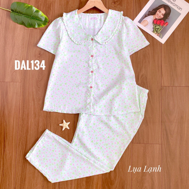 Đồ Bộ Nữ Mặc Nhà LUCKY Dài 9 Tấc Cổ Sen Bèo Tay Vải Mềm Mát