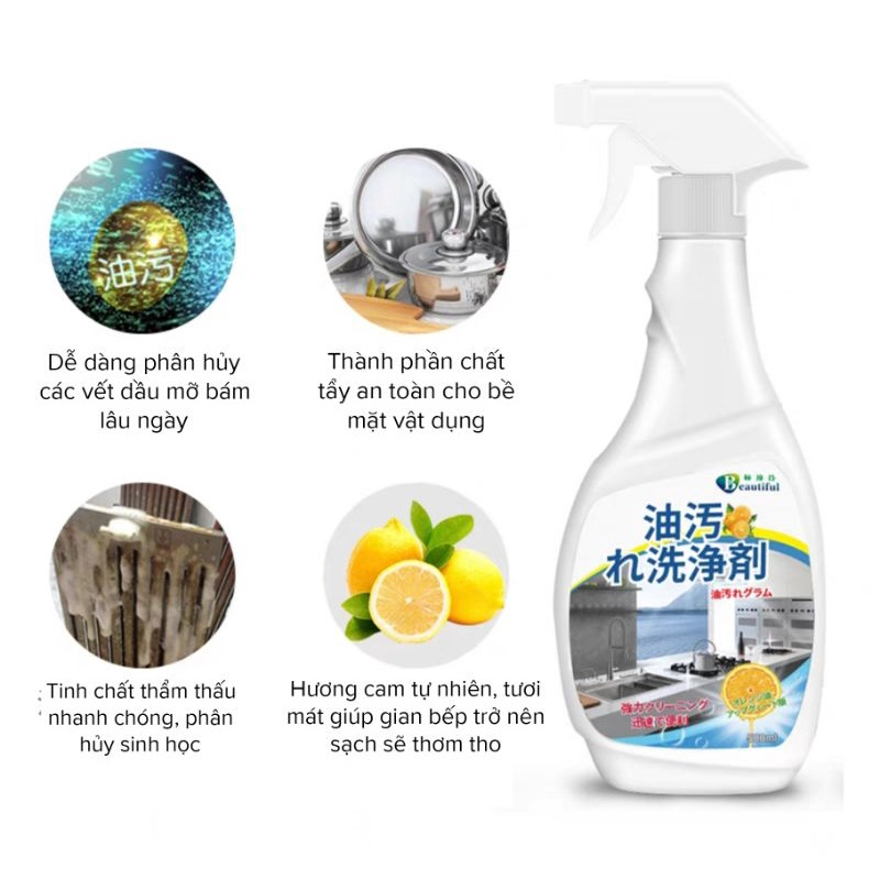Tẩy dầu mỡ, tẩy hút mùi, tẩy bếp ga, bếp từ, tẩy nhà bếp siêu sạch, siêu nhanh 500ml QM.GD033
