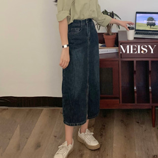  Chân váy jean bò dài xẻ trước Meisy phong cách Hàn Quốc 
