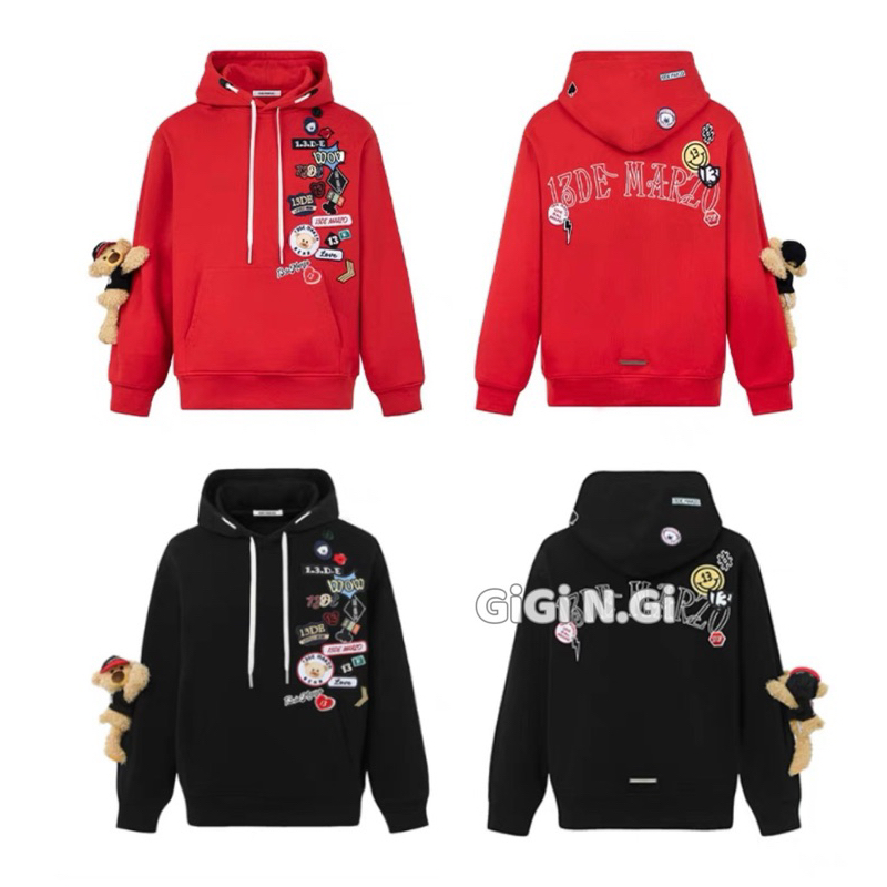 13demar.zo Áo Hoodie Gấu Sticker Siêu Cute