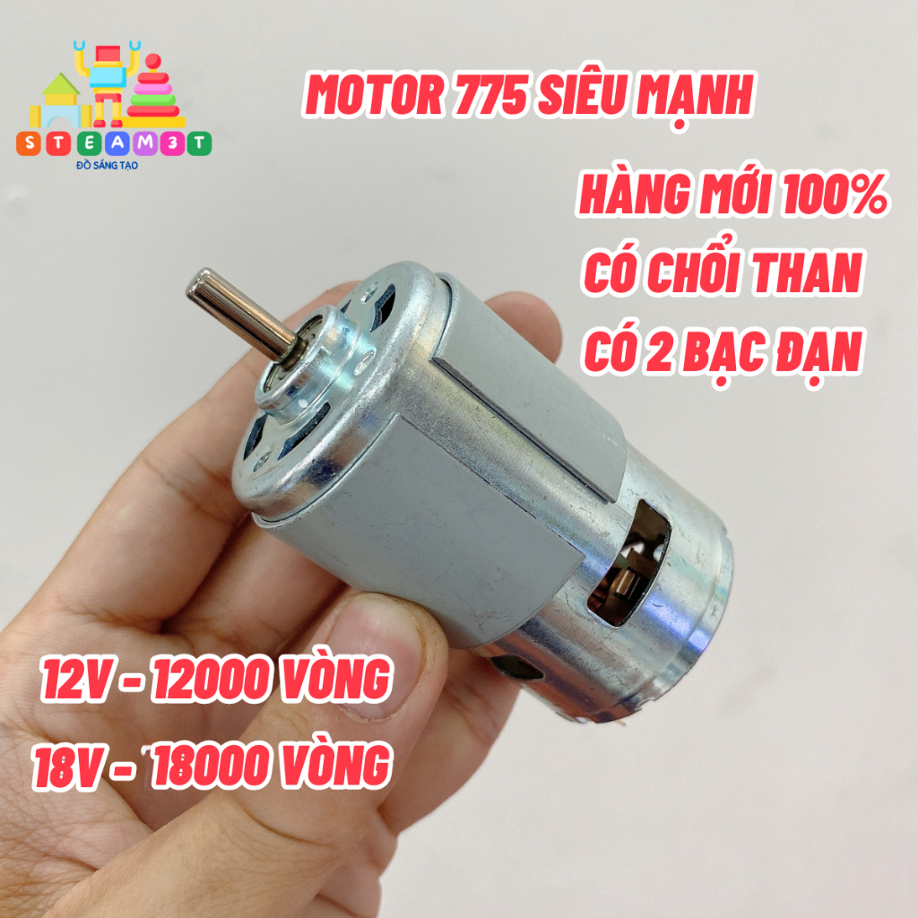 Motor 775 12V 18V siêu mạnh tốc độ 12000 - 18000 vòng, có chổi than, chế máy mài, thay khoan pin, bơm nước - LK0623