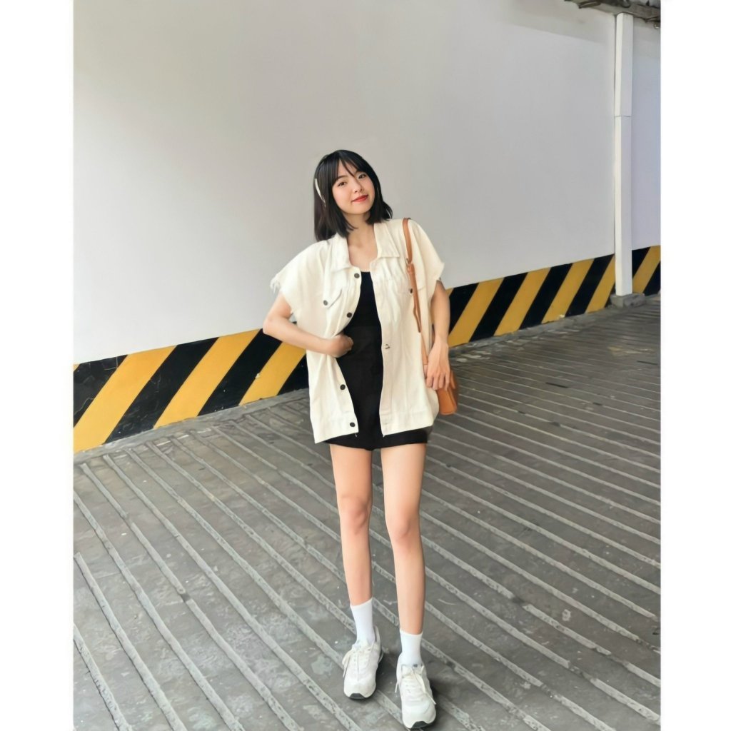 Áo khoác Nữ, Áo Jeans Gile Nữ Sước Gấu Túi Trước Tay Cộc Freesize Màu Kem