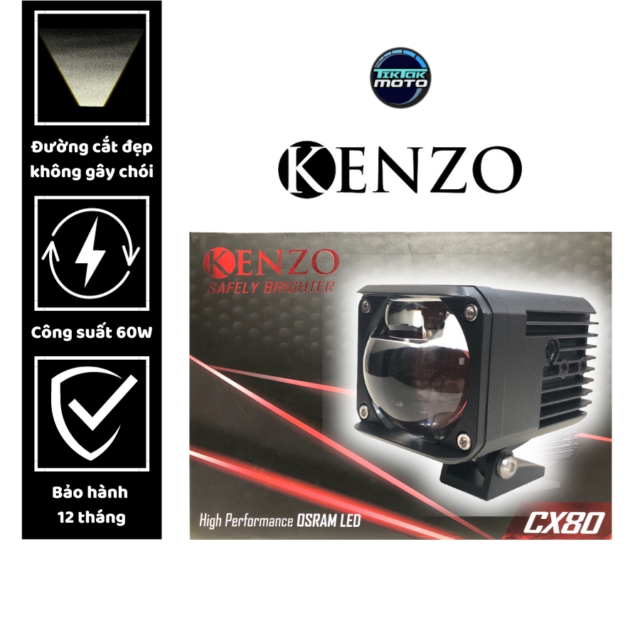 Đèn trợ sáng bi cầu Kenzo CX80 có trợ pha 60W chip Osram đèn trợ sáng bi cầu đường cắt đẹp nét TikTakMoto