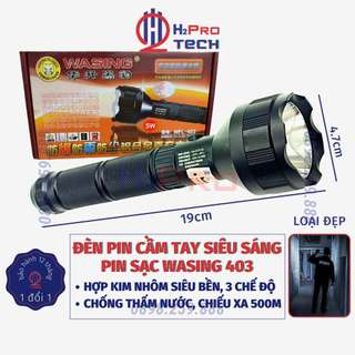 Đèn Pin Wasing 403 Chính Hãng Led Trắng Siêu Sáng Chiếu Xa 500M, Pin Sạc, Đèn Pin Led Cầm Tay Có 3 Mức Sáng - H2Pro Tech