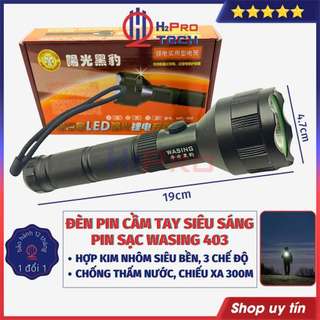 Đèn Pin Siêu Sáng Cầm Tay Wasing 403 2022 Led Trắng Chiếu Xa 300M, Chống Nước, Hợp Kim Nhôm Cứng, Pin Sạc - H2Pro Tech