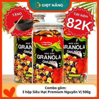Combo 3 Hộp Granola siêu hạt Premium không đường nhiều dinh dưỡng tốt cho sức khỏe hộp 500g từ Nông Sản Giọt Nắng