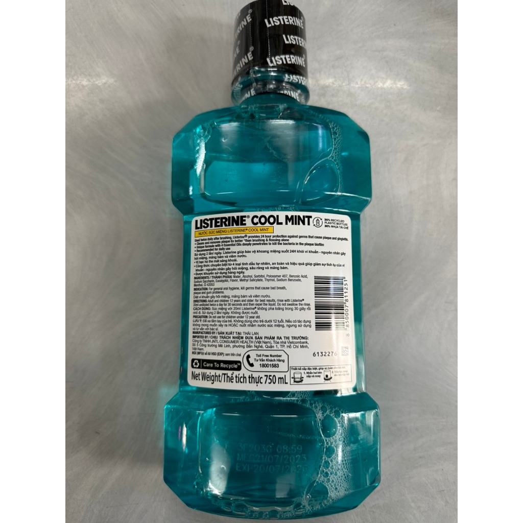 Nước Súc Miệng Bạc Hà Listerine 750ml (Hàng công ty sản xuẩt tại Thái)