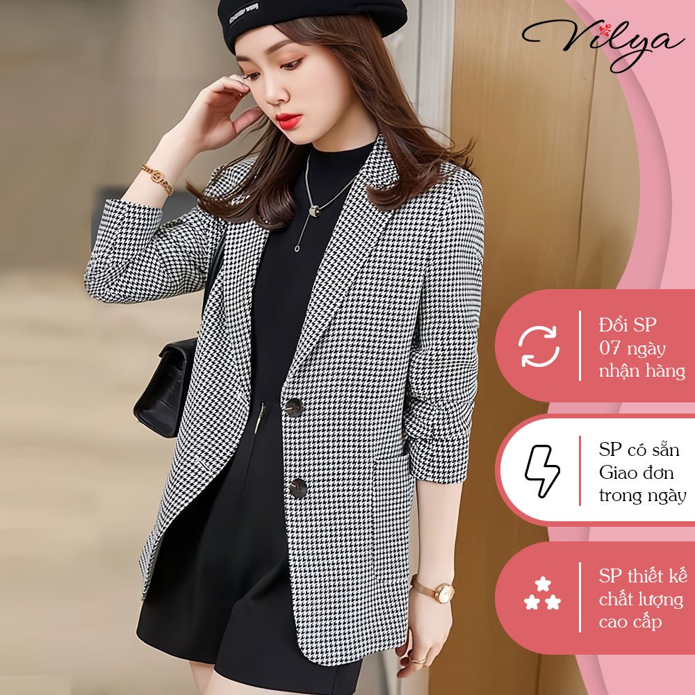 Áo dạ tweed dáng ngắn nữ VILYA áo khoác dạ công sở cổ bẻ ve họa tiết cánh én VM23-110