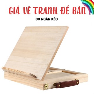 Giá Vẽ Để Bàn Di Động Bằng Gỗ Thông Có Ngăn Kéo Đựng Họa Cụ Tiện Lợi Gọn Gàng Ngăn Nắp