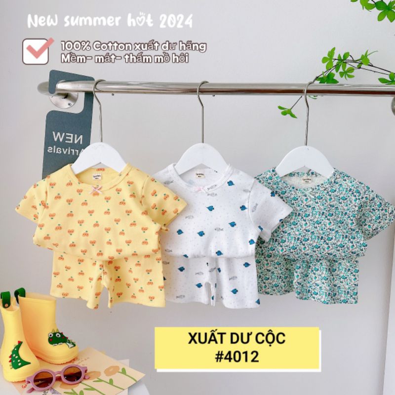 Set 3 bộ Cotton xuất dư cho bé gái - Bộ cotton cộc tay cho bé mùa hè, bộ quần áo trẻ em đồ dày dễ thương