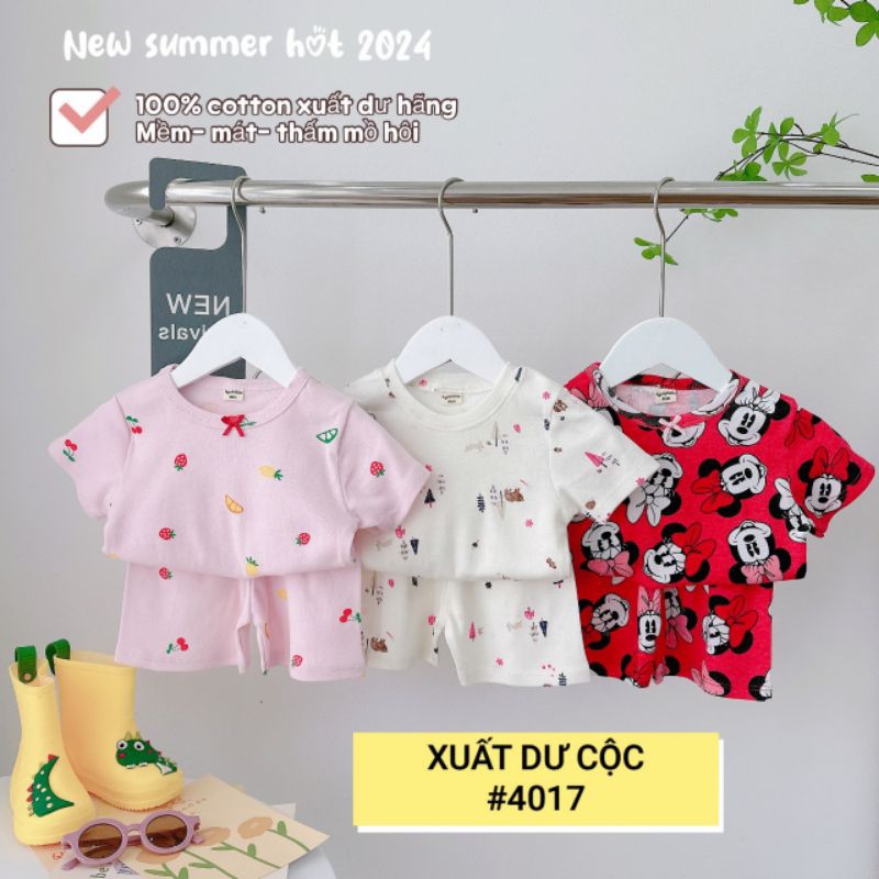 Set 3 bộ Cotton xuất dư cho bé gái - Bộ cotton cộc tay cho bé mùa hè, bộ quần áo trẻ em đồ dày dễ thương