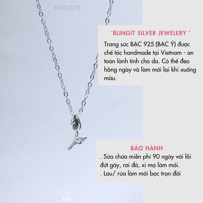 Dây chuyền bạc nữ BLINGIT hoa tulip phong cách vòng cổ dễ thương cao cấp sang trọng - BIVC375