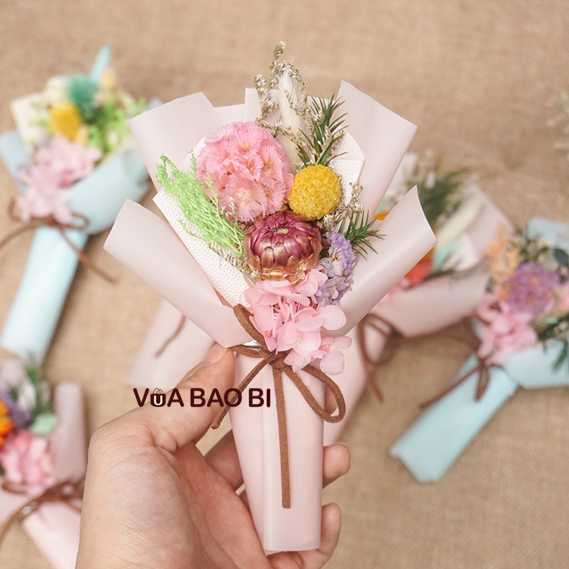 Bó hoa khô nghệ thuật mini làm quà tặng giáng sinh noel - 8/3 hoa handmade trang trí set quà cao 15cm