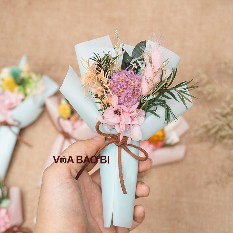 Bó hoa khô nghệ thuật mini làm quà tặng giáng sinh noel - 8/3 hoa handmade trang trí set quà cao 15cm