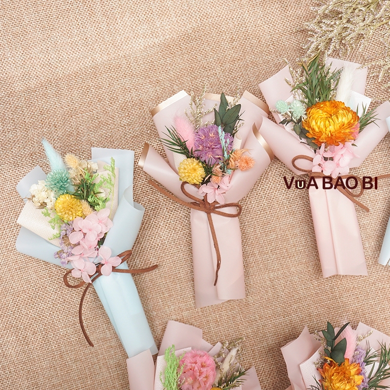 Bó hoa khô nghệ thuật mini làm quà tặng giáng sinh noel - 8/3 hoa handmade trang trí set quà cao 15cm