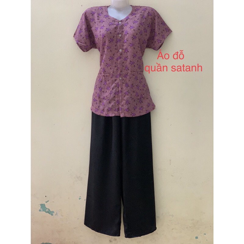 Bộ Áo Bà Ba Cộc Tay Vải Đũi Quần Sa Tanh Lụa Mềm Dành Cho Bà, Người Già, Người Lớn Tuổi