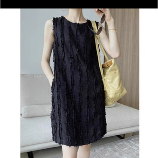 [Pre-Order] Váy (đầm) cọc tay dáng suông hoạ tiết gắn sợi Basic