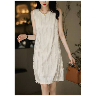 [Pre-Order] Váy (đầm) cọc tay dáng suông hoạ tiết gắn sợi Basic